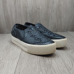 Ash Kingston Leather Platform Slip On Sneaker Black Perforated 37‎ Almond Toe